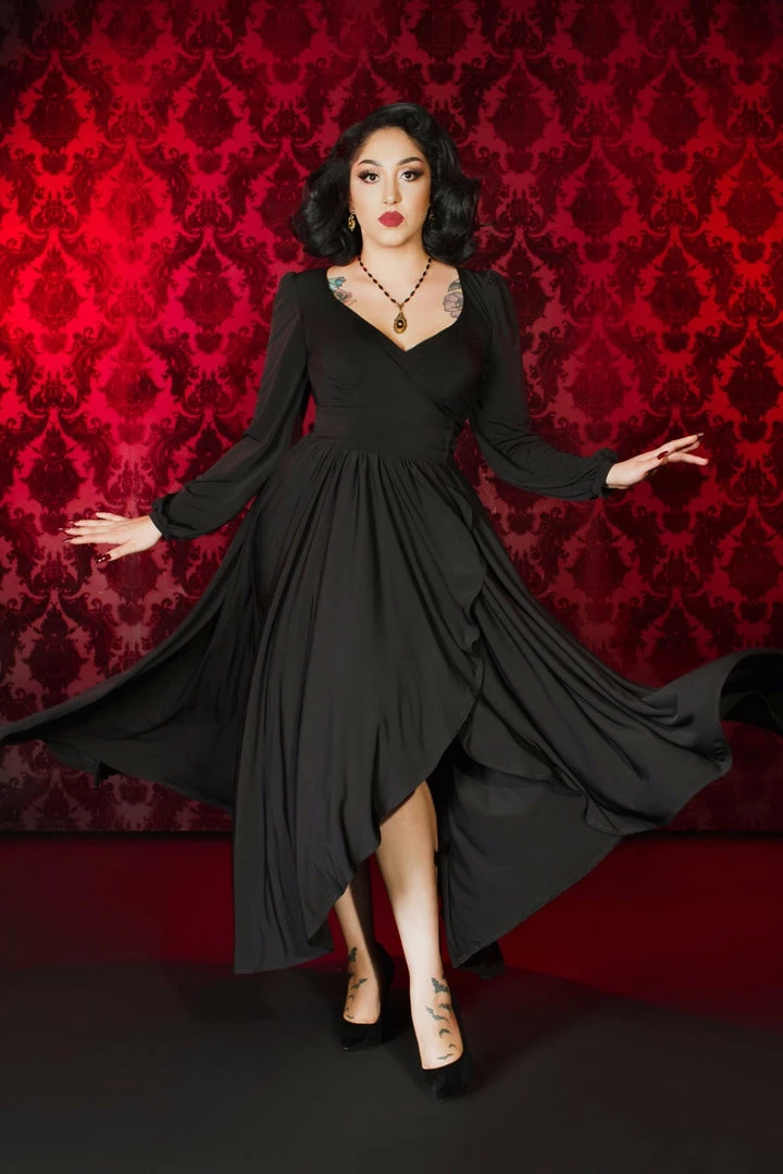 Laura Byrnes Design Final Sale - Robe Faux Wrap Dress In Black Jersey | Laura Byrnes 5 Laura Byrnes Design Final Sale - Robe Faux Wrap Dress In Black Jersey | Laura Byrnes