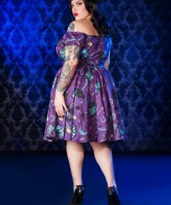 Final Sale - Pinup Couture Peasant Dress In Fortune Teller Print Shop All In-Stock Items By Size