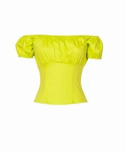 Vintage Short Sleeve Peasant Top In Chartreuse Cotton Sateen | Pinup Couture Shop All In-Stock Items By Size