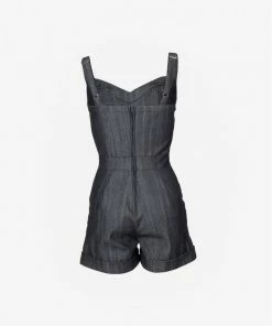 Laura Byrnes Design Final Sale - Laura Byrnes Daphne Short Overalls In Dark Blue Denim Shop All In-Stock Items By Size