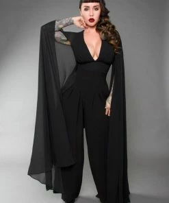 Rubber Ducky Shop All In-Stock Items By Size COMING SOON - Gothic Glamour Crop Top In Black With Floor Length Sheer Cape Sleeves