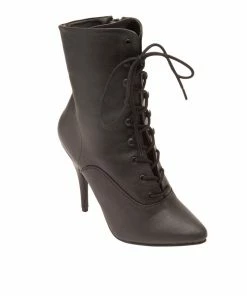 Pleaser Night Shade Stiletto Lace Up Ankle Boot In Black Matte Vegan Leather