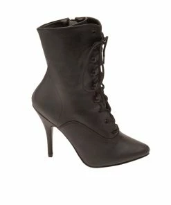 Pleaser Night Shade Stiletto Lace Up Ankle Boot In Black Matte Vegan Leather