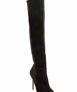 Pleaser Ultra Vixen Hidden Platform Knee-High Boots In Black Faux Suede Shop All In-Stock Items By Size