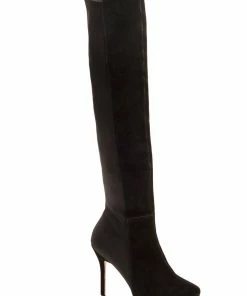 Pleaser Ultra Vixen Hidden Platform Knee-High Boots In Black Faux Suede