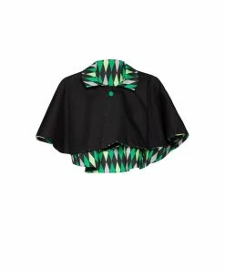 OYS - Magically Made For Couture For Every Body Celestina Reversible Capelet In Black And Green Harlequin