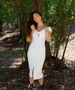 Final Sale - Dixiefried Niagara Wiggle Dress In Solid White Stretch Bengaline