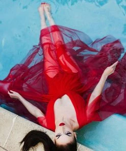 Coming Soon - Gothic Glamour Maxi Gown In Red With Floor Length Sheer Sleeves