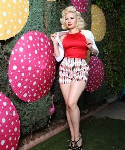 Pinup Couture Final Sale - Laura Byrnes High Waisted Shorts In 1950's Harlequin Print