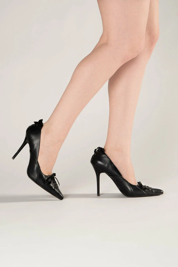 Pinup Girl Clothing Milan Stiletto Heel Corset Fetish Lace Pumps In Black Faux Leather 3 Pinup Girl Clothing Milan Stiletto Heel Corset Fetish Lace Pumps In Black Faux Leather