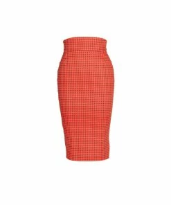 Laura Byrnes Design Shop All In-Stock Items By Size OYS Laura Byrnes High Waisted Pencil Skirt In Orange And Black Gingham Print