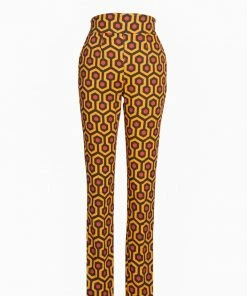Laura Byrnes Design What's New, Pussycat? Vintage Tapered Long Trousers In Red Hexagon Hotel Print | Laura Byrnes