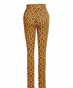 Laura Byrnes Design What's New, Pussycat? Vintage Tapered Long Trousers In Red Hexagon Hotel Print | Laura Byrnes