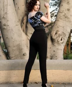 Traci Lords For Couture For Every Body Final Sale - Olivia Vintage 90's Style Tapered Pants In Black Stretch Crepe | Traci Lords