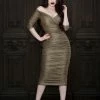 Laura Byrnes Design Final Sale - Laura Byrnes California Monica Wiggle Dress In Gold Lurex Shop All In-Stock Items By Size