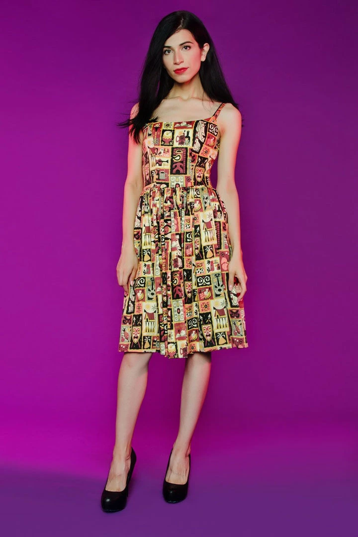 Final Sale - Jenny Dress In Brown Tiki Cotton Sateen | Pinup Couture Shop All In-Stock Items By Size 3 Final Sale - Jenny Dress In Brown Tiki Cotton Sateen | Pinup Couture Shop All In-Stock Items By Size