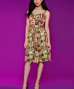 Final Sale - Jenny Dress In Brown Tiki Cotton Sateen | Pinup Couture